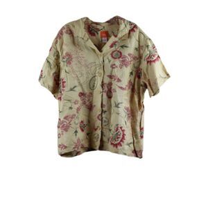 Hearts of Palm Tan Brown Women's Collared Top Blouse Button Up 20W 061